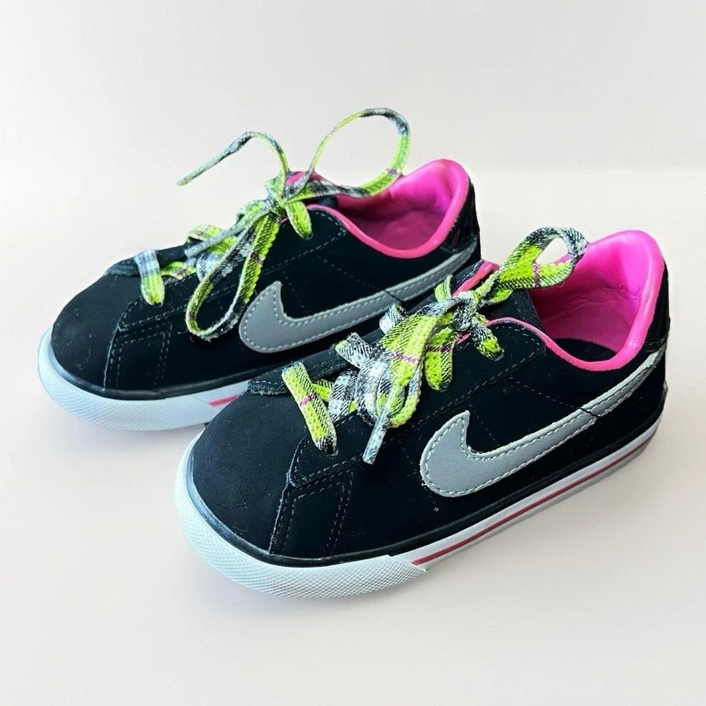 NIKE Blazer Low Toddler Sneakers Black/Pink/Lime/White Size 7C